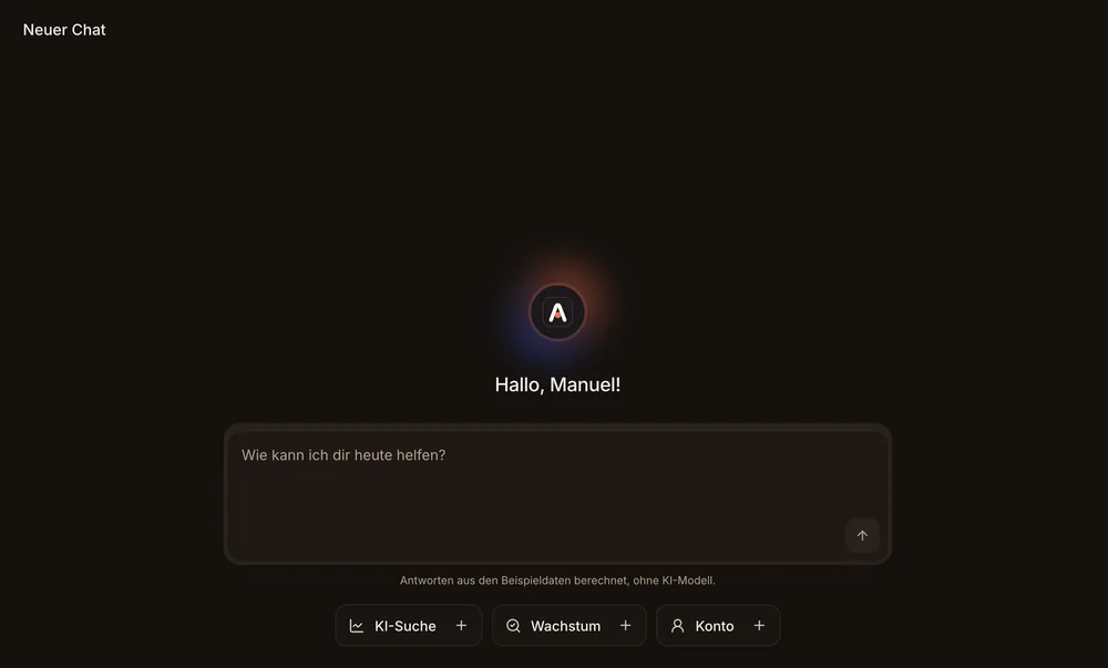 Ansicht „Assistent“ in der Konsole von AnswerGravity, mit Demodaten